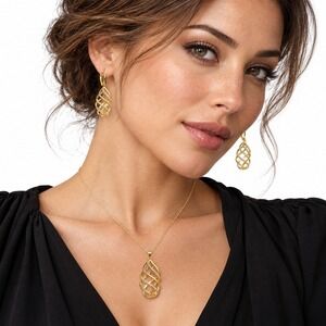 The Danbury Mint Gold Plated Crystal Spiral Teardrop Necklace and Earrings Set